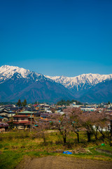 Fototapeta na wymiar Japan Alps from Nagano side in Japan. Japan Alps is located between Nagano and Toyama prefectures.