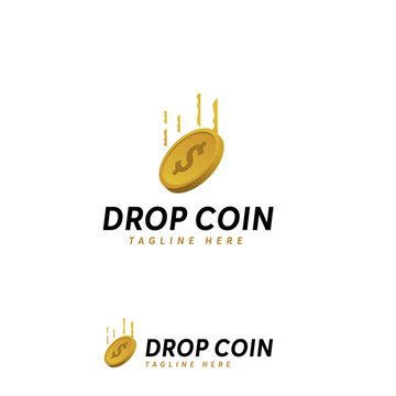 Dollar Gold Coin Logo Symbol, Falling Gold Coin Logo Template