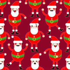 Seamless Christmas pattern with fun Santa Claus. A variety of emotions. Vector illustration on red background. Can be used for wallpaper, textile, invitation card, wrapping, web page background.