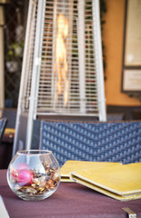 Restaurant table with traditional Christmas decorations  in Rome Italy