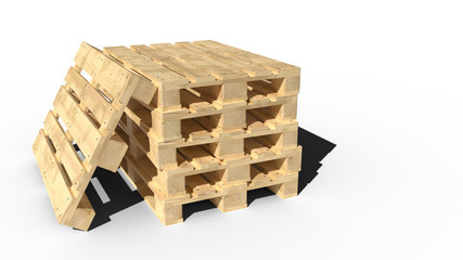 Wooden pallets perspective view. 3D realistic render.
