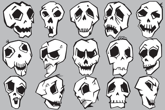 Mix skulls vector graphic design in black and white.