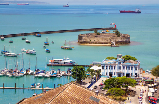 Salvador, Brazil, Forte Sao Marcelo. Fort San Marcelo was founded on the reef at the entrance to the port of Salvador in the early XVII century.