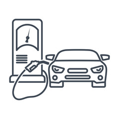 thin line icon pumping gasoline fuel in car at gas station