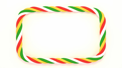 Christmas  candy cane rectangle frame on white background. 3d rendering picture.
