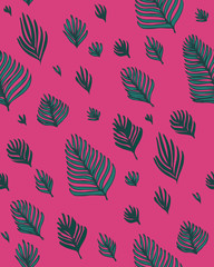 Tropical Leaves Seamless pattern, leaf, natural background, doodle art, vertical background