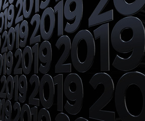 New Year 2019 creative pattern background. Stylish modern black white rendered numbers standing.