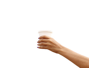 Woman holding a plastic cup