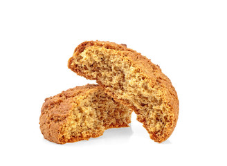 Broken oatmeal cookies isolated on a white background