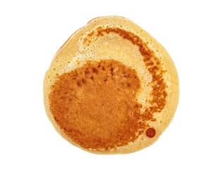 Tasty pancake isolated on white background, top view.