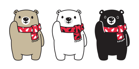 Obraz premium Bear vector polar bear Christmas tree scarf Santa Claus Xmas cartoon character icon logo illustration doodle