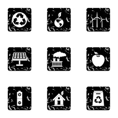 Natural environment icons set. Grunge illustration of 9 natural environment vector icons for web