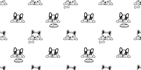 dog seamless pattern vector french bulldog bone food bowl scarf isolated repeat wallpaper tile background illustration doodle