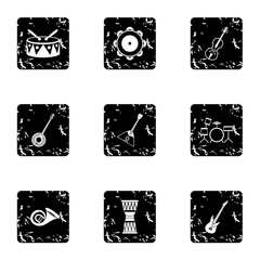 Device for music icons set. Grunge illustration of 9 device for music vector icons for web