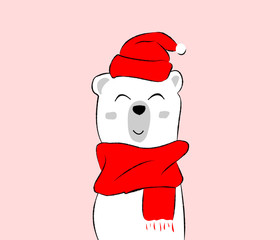 illustration of bear with christmas cap