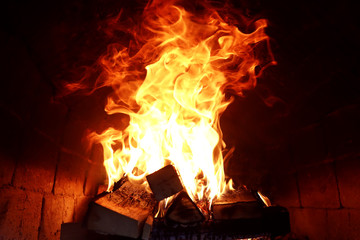 Long tongues of flame of burning fire