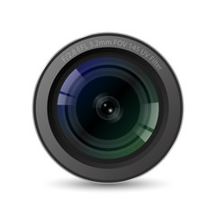 Realistic High Quality camera lens with white background, vector Illustration.