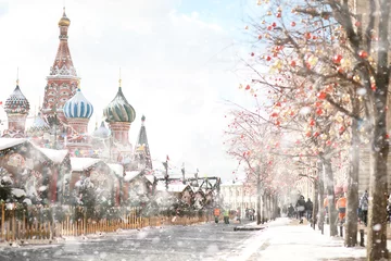 Dekokissen Winterlandschaft in der russischen Hauptstadt Moskau © alexkich