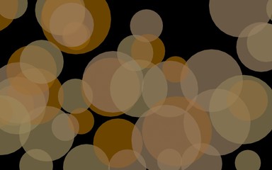 Multicolored translucent circles on a dark background. Orange tones. 3D illustration