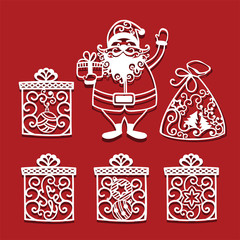 Santa Claus holding Christmas gift for laser cutting and gifts. New Year card
