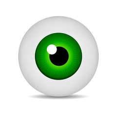 Realistic Vector Illustration Icon 3d Round Image Green Eyeball. Green Eye isolated on white background. Vector Illustration for Your Design, Game, Card, Web.