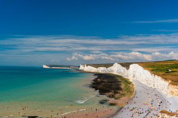 The Seven Sisters chalk cliffs at the sout coast of England