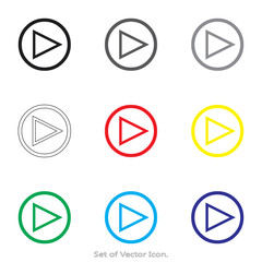 Play button Set icons with nine Color Variations of flat style. Vector illustration.