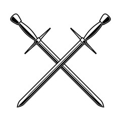 Crossed medieval swords on white background. Design element for logo, label, emblem, sign, poster, t shirt.