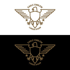 Emblem template with eagle in golden style. Design elements for logo, label, sign, menu.