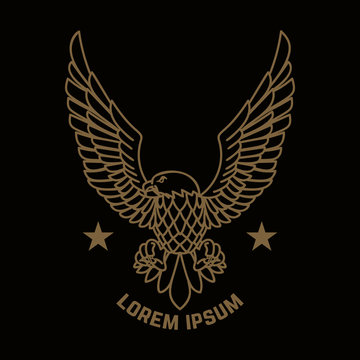 Emblem template with eagle in golden style. Design elements for logo, label, sign, menu.