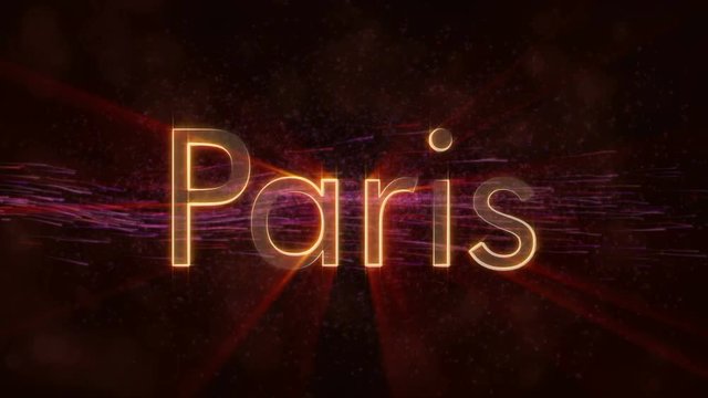 Paris - Shiny looping city name in France, text animation