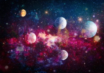 Stars of a planet and galaxy in a free space. Elements of this image furnished by NASA .