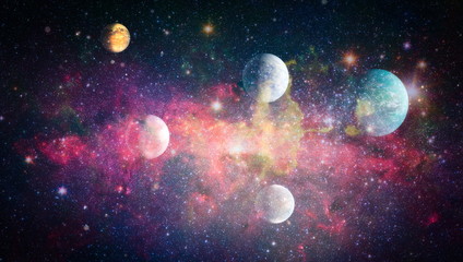 Stars of a planet and galaxy in a free space. Elements of this image furnished by NASA .