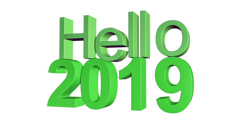 3d illustration of 2019 new year, written with Hello 2019