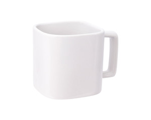 Blank mug isolated on white background. Drink cup for your design. Exotic mug in modern style. Clipping paths object. ( Square shape )