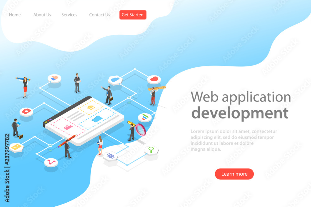 Wall mural isometric flat vector landing page template of web services agency, website builder, site constructo