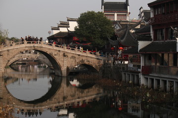 Bridge crossing the channel in Qibao old town Shanghai, China