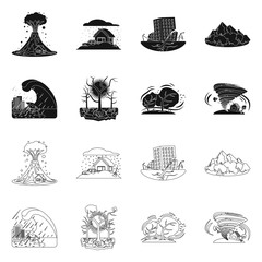 Vector design of natural and disaster logo. Set of natural and risk vector icon for stock.