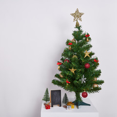 Christmas Tree Concept Interior Room with Decoration on White Background.