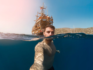 Half under water selfie, boat trip day in Bodrum Turkey.
