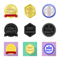 Vector design of emblem and badge sign. Set of emblem and sticker stock symbol for web.