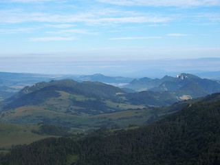 View of Three Crowns Massif. Pieniny, Poland, Slovakia. View from mountain Wysoka (Vysoké Skalky).
