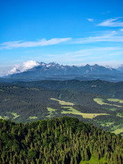 Fototapeta na wymiar High Tatra Mountains from Mount Wysoka (Vysoke Skalky), Pieniny, Slovakia-Poland border.