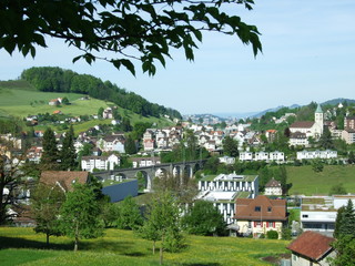 The typical landscape of Herisau (Canton Appenzell Ausserrhoden, Switzerland)