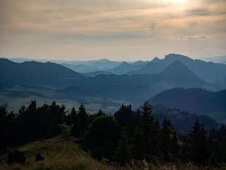 Trzy Korony Massif at sunset. Pieniny Mountains, Poland.