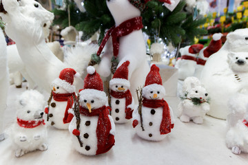 Litlle christmas toys on  market display