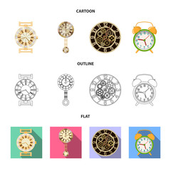 Vector design of clock and time icon. Collection of clock and circle stock vector illustration.