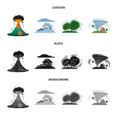 Naklejka premium Isolated object of natural and disaster sign. Set of natural and risk vector icon for stock.