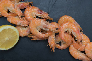 seafood, prawns prepared and stacked