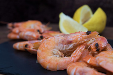 seafood, prawns prepared and stacked